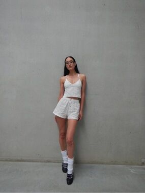 NWOT Highrack Studios Peggy Backless Top & Boxer Shorts Broderie Cotton Set L/XL